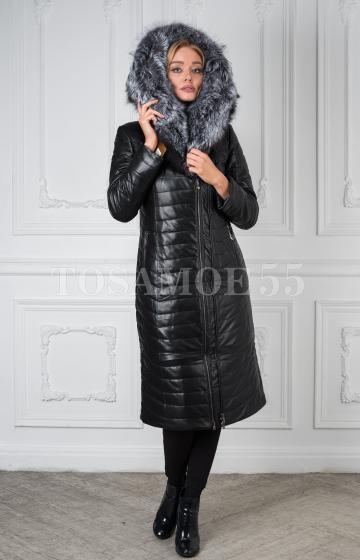 Теплое зимнее пальто с чернобуркой