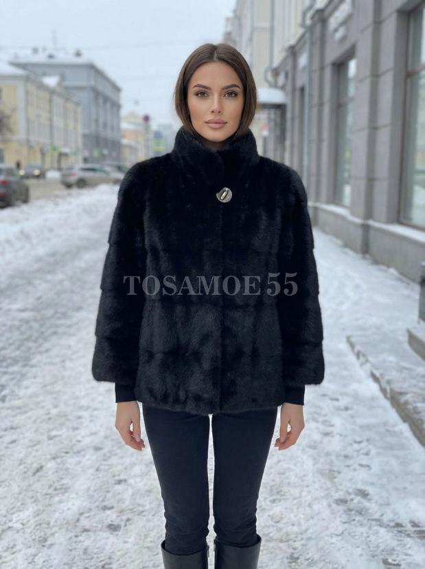 Черная короткая норковая шуба поперечка фото №1
