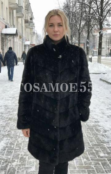 Черная норковая шуба поперечка воротник стойка